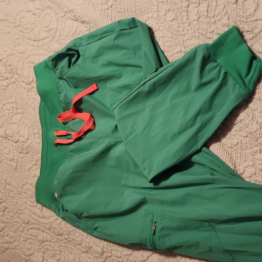 Figs Safety Green Pants with Pink Accents